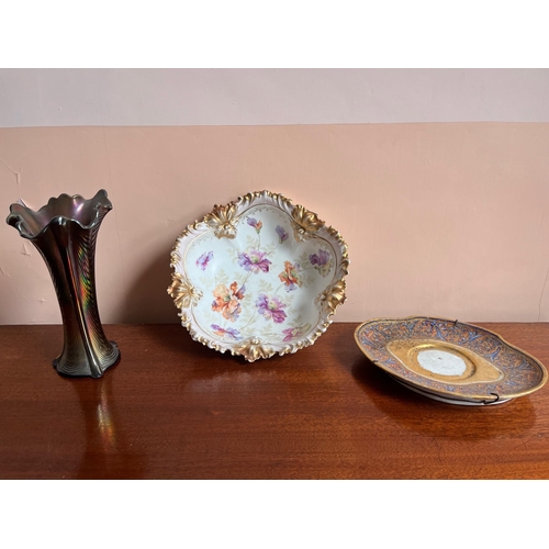 350 - Bavarian Hand Painted Centre Bowl with Gilded Embellishments, and Two Other Items (Bowl 27 cm W)