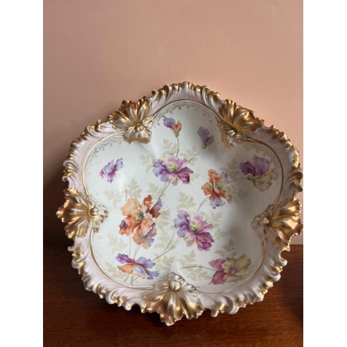 350 - Bavarian Hand Painted Centre Bowl with Gilded Embellishments, and Two Other Items (Bowl 27 cm W)