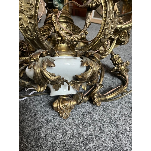 351 - Regency Cast Brass Centre Light with Porcelain Centre (70 cm W x 50 cm H)