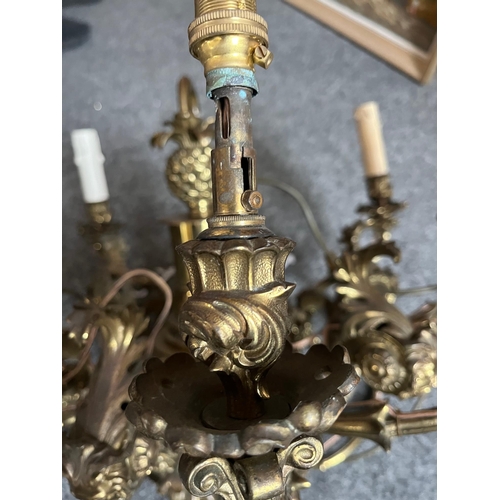 351 - Regency Cast Brass Centre Light with Porcelain Centre (70 cm W x 50 cm H)