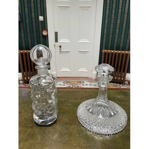 353 - Galway Crystal Ships Decanter and a Swedish Circular Decanter (Galway 20 cm W x 24 cm H)