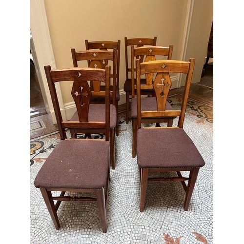 355 - Set of Six Oak Gothic Design Chairs (40 cm W x 94 cm H x 40 cm D)