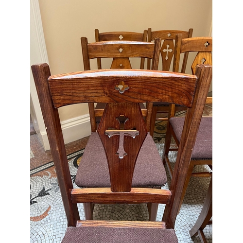 355 - Set of Six Oak Gothic Design Chairs (40 cm W x 94 cm H x 40 cm D)