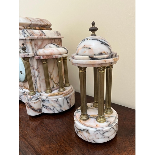 357 - Art Nouveau Rouge Marble Garniture with Gilded Embellishment, No Pendulum (34 cm W x 32 cm H x 17 cm... 