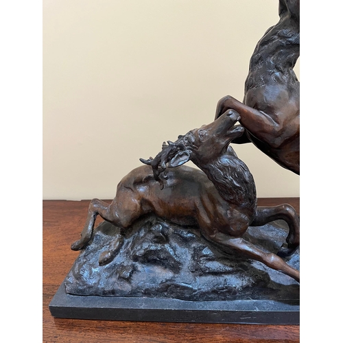 358 - Bronze Stag Ground on a Marble Base (58 cm W x 48 cm H x 22 cm D)