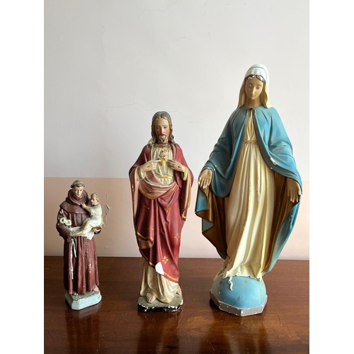 362 - Three Religious Statues, Our Lady, The Sacred Heart and Joseph with Jesus (Tallest 63 cm H)