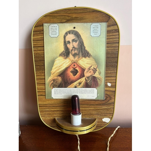 364 - Framed Picture of The Sacred Heart and a Sacred Heart Wall Light (Picture 44 cm W x 57 cm H)