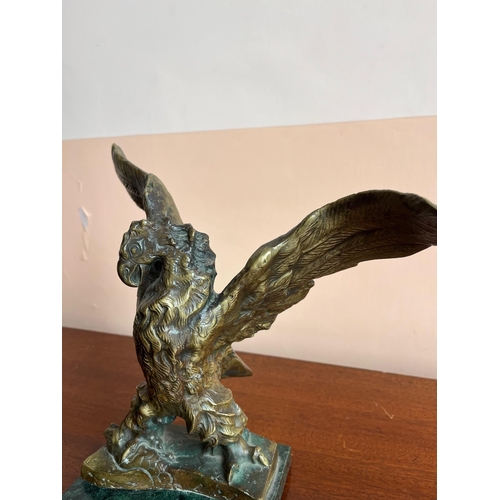 375 - Bronze Griffin on a Green Marble Base (29 cm W x 27 cm H x 15 cm D)