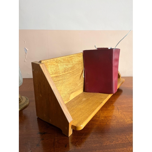 380 - Pair of Glass and Brass Candle Stands and a Book Holder (Candle Stand 22 cm H)