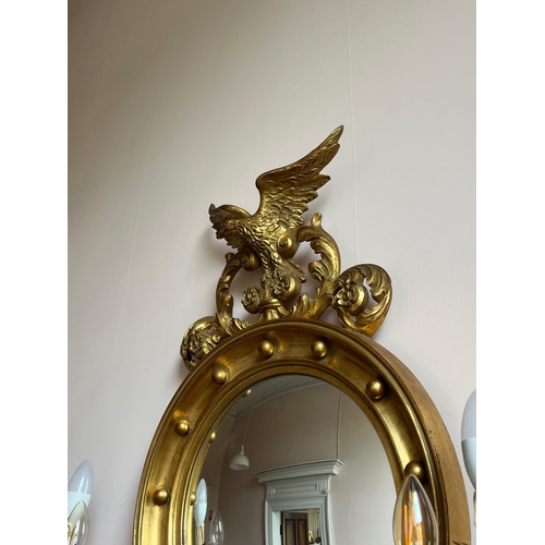 381 - Regency Style Convex Mirror with Candle Sconces, Electrified (64 cm W x 90 cm H)