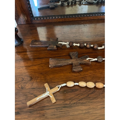 382 - Three Large Wooden Rosary Beads and a Silver Plated Crucifix with Water Font (Longest 115 cm)