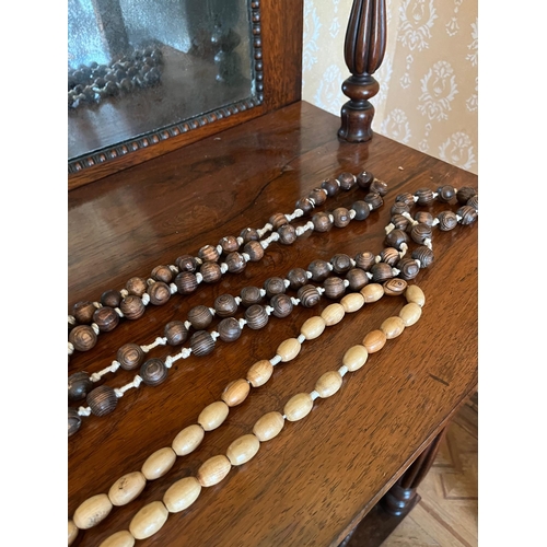 382 - Three Large Wooden Rosary Beads and a Silver Plated Crucifix with Water Font (Longest 115 cm)