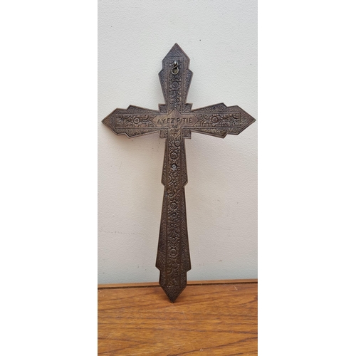 387 - Art Deco French Bronze and Enamel Crucifix (26 cm W x 42 cm H)