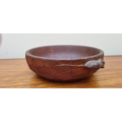 389 - Robert 'Mouseman' Thompson Carved Oak Nut Bowl, Arts and Crafts Pre 1955 Featuring Adze Mouse (17 cm... 