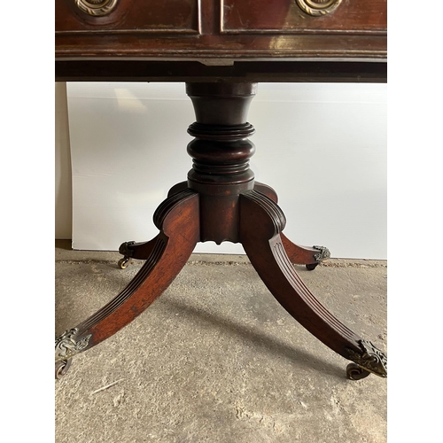 391 - Regency Mahogany Library Table with Two Real and Two Dummy Drawers on Four Splay Pod with Decorative... 