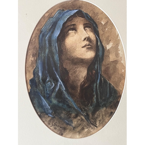 399 - Watercolour of the Madonna, Signed W.J Sherwin (20 cm W x 29 cm H)