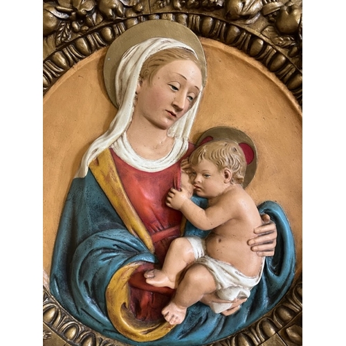 406 - Continental Plaster Plaque of Mary and Baby Jesus (78 cm)