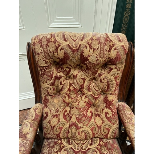 412 - Victorian Mahogany Library Chairs with Deep Button Upholstery, Ceramic Casters and Cushions (68 cm W... 