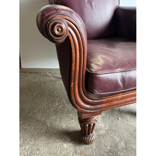 416 - Regency Mahogany Framed Library Chair with Burgundy Hide Upholstery (80 cm W x 95 cm H x 85 cm D)