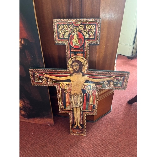 273 - Three Religious Wall Prints including The Cross of Saint Francis (Tallest 98 cm H)