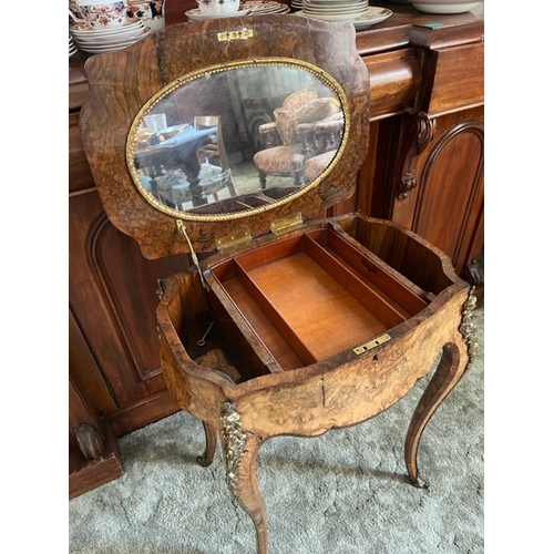 419 - Victorian Burr Walnut Lift Top Ladies Dressing Table with Kingswood Banding and Gilded Brass Mounts ... 