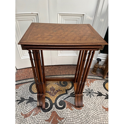 421 - Nest of Three Kingswood Parquetry Nest of Tables (some damage) (50 cm W x 72 cm H x 38 cm D)