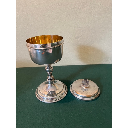 401 - Ciborium with Solid Silver Bowl, Lid with Cross on top, Engraved Apostolic Works Dublin (10cm W x 20... 