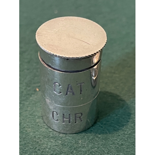 427 - Small Silver Pyx and Holy Oil Stock.  The Pyx with cross design (Pyx 4cm W)