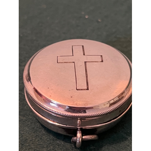 427 - Small Silver Pyx and Holy Oil Stock.  The Pyx with cross design (Pyx 4cm W)