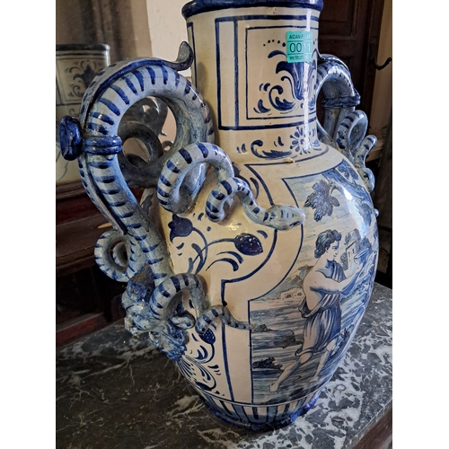 11 - Tall Blue and White Pottery Vase (58cm Tall)