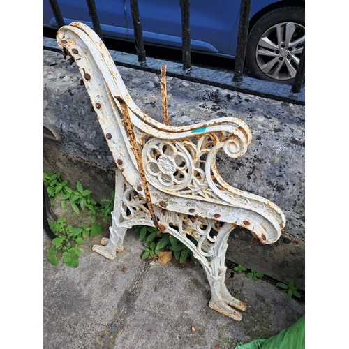 6 - Pair of White Painted Heavy Cast Iron Garden Seat Ends