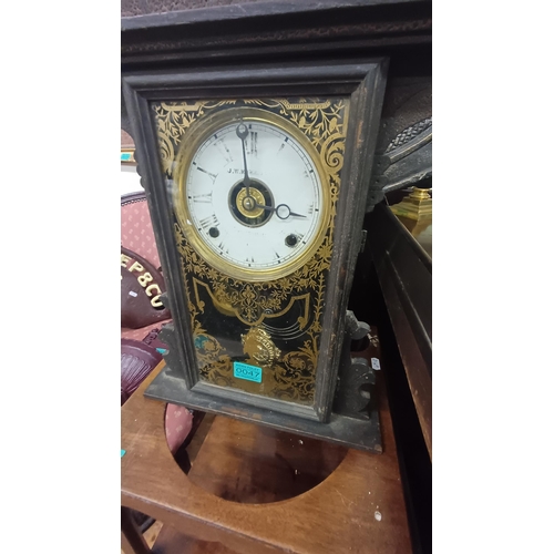 47 - Edwardian Gingerbread Clock with Pendulum and Key