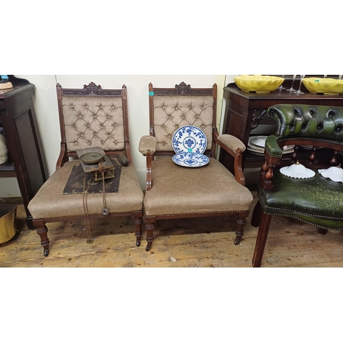 31 - Pair of Late Victorian Mahogany Drawingroom Chairs with Shamrock Leaf Decoration