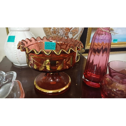 38 - Collection of Red Glass items including a Pair of Vases