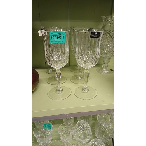 51 - 6 Killarney Crystal Wine Glasses and a Glass Candle Lamp