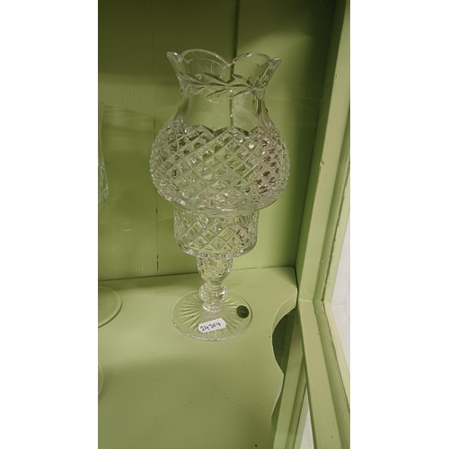 51 - 6 Killarney Crystal Wine Glasses and a Glass Candle Lamp