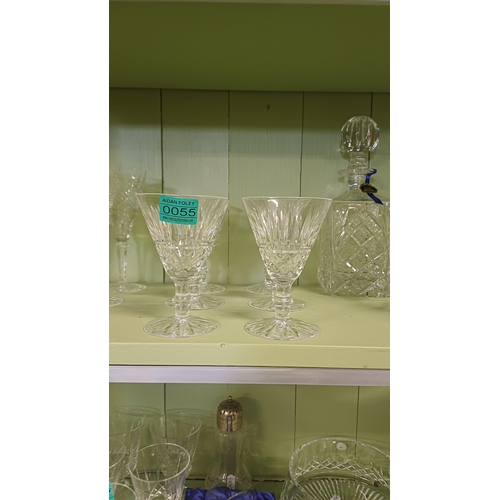 55 - Set of 6 Waterford Cut Glass Stem Glasses (14cm Tall)