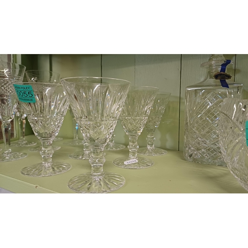 55 - Set of 6 Waterford Cut Glass Stem Glasses (14cm Tall)