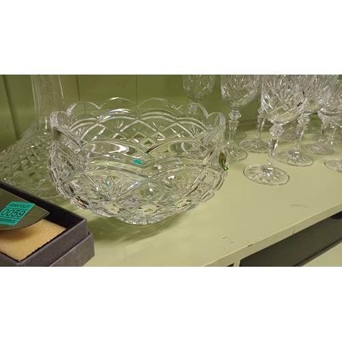 60 - Waterford Cut Glass Footed Fruit Bowl (19cm Diameter) and a Ships Decanter by Waterford