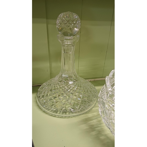 60 - Waterford Cut Glass Footed Fruit Bowl (19cm Diameter) and a Ships Decanter by Waterford