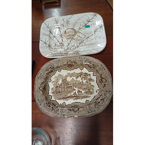 65 - Two Antique Brown and White Platters