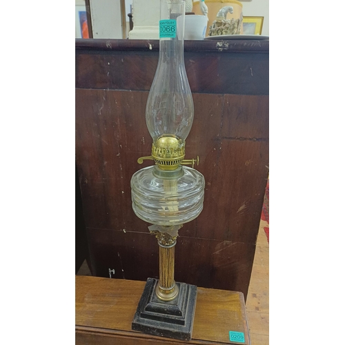 66 - Brass Column Oil Lamp on Weighted Base