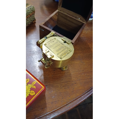 67 - Cased Brass Ship's Compass and 3 other collectible Trinket Boxes