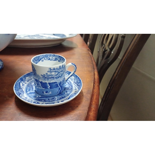 68 - Two Blue and White Willow Pattern Platters, a Spode Cup and Saucer, Jardiniere and a Milk Jug