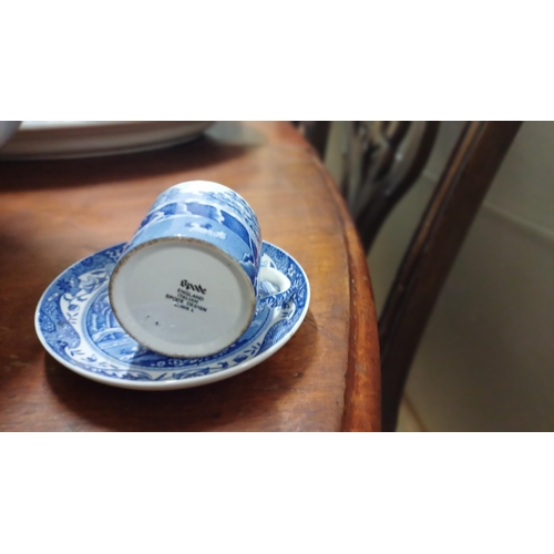 68 - Two Blue and White Willow Pattern Platters, a Spode Cup and Saucer, Jardiniere and a Milk Jug