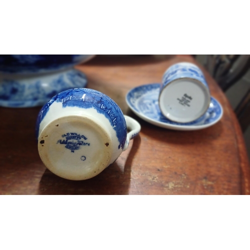 68 - Two Blue and White Willow Pattern Platters, a Spode Cup and Saucer, Jardiniere and a Milk Jug