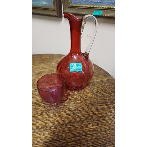 76 - Cranberry Glass Claret Jug and Glass