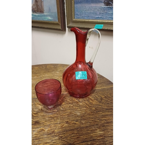 76 - Cranberry Glass Claret Jug and Glass