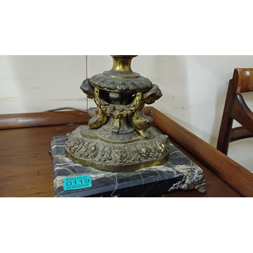 119 - Victorian Marble and Brass Table Lamp with Cherub Decoration