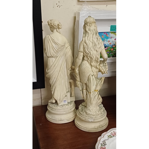 134 - Pair of Bisque type Figures of Ladies (one repaired) - 39cm Tall